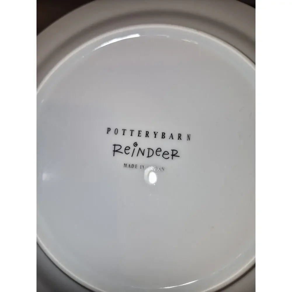 💥 Pottery Barn Reindeer Complete Set of 8 Salad Plates Christmas